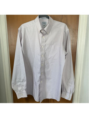 LL Bean Dress Shirt Mens 15.5 35 White Check Wrinkle Free Traditional Fit Cotton